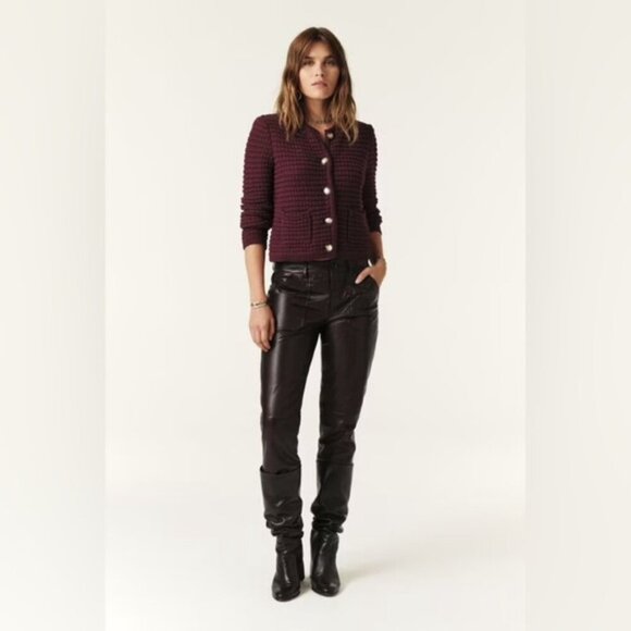 NEW Ba&sh Bash Gaspard Tweed Cardigan Jacket in Burgundy Red | size 2  / M - Picture 4 of 15